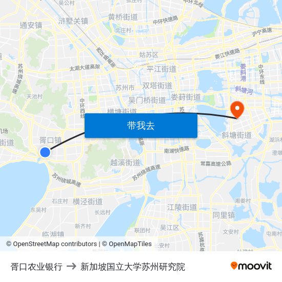胥口农业银行 to 新加坡国立大学苏州研究院 map