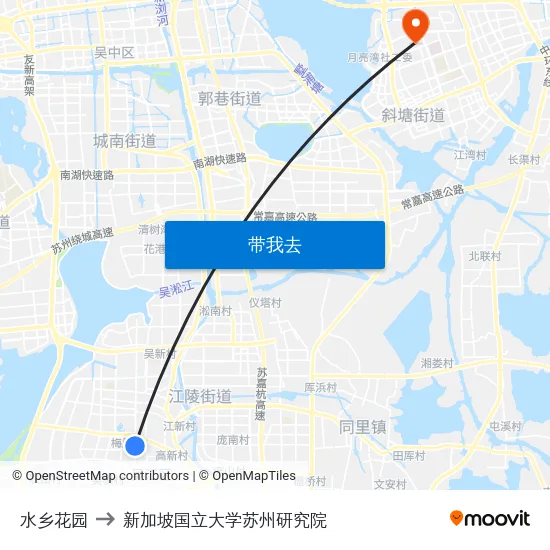 水乡花园 to 新加坡国立大学苏州研究院 map
