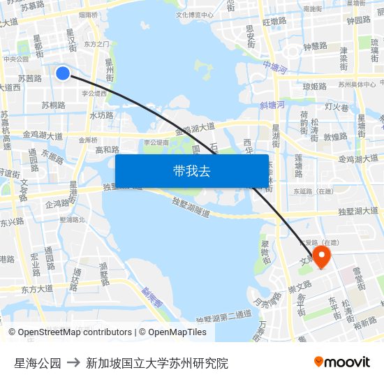 星海公园 to 新加坡国立大学苏州研究院 map