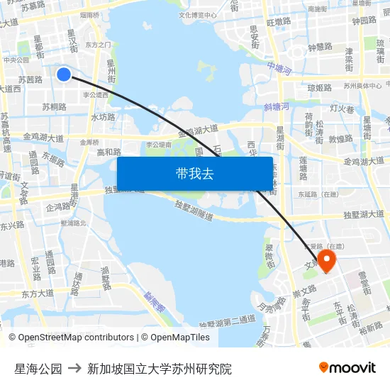 星海公园 to 新加坡国立大学苏州研究院 map