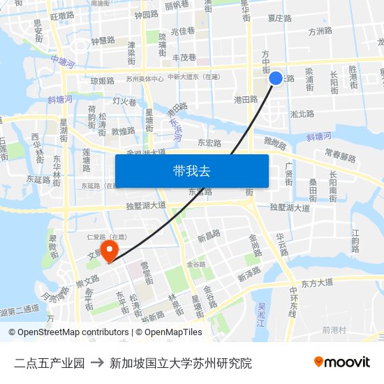 二点五产业园 to 新加坡国立大学苏州研究院 map