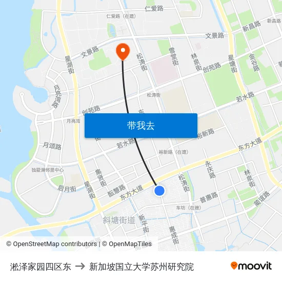 淞泽家园四区东 to 新加坡国立大学苏州研究院 map