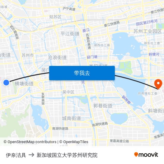 伊奈洁具 to 新加坡国立大学苏州研究院 map