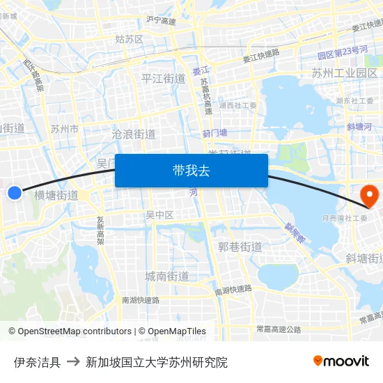 伊奈洁具 to 新加坡国立大学苏州研究院 map