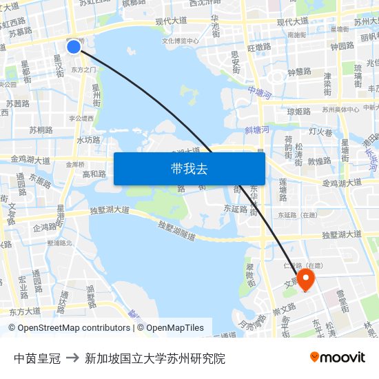 中茵皇冠 to 新加坡国立大学苏州研究院 map