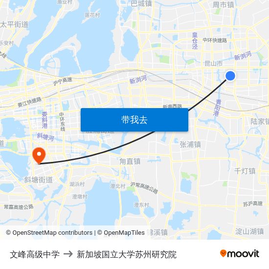 文峰高级中学 to 新加坡国立大学苏州研究院 map