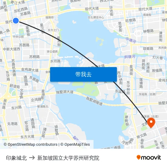 印象城北 to 新加坡国立大学苏州研究院 map