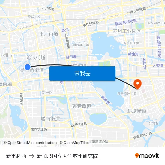 新市桥西 to 新加坡国立大学苏州研究院 map