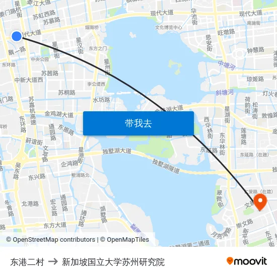 东港二村 to 新加坡国立大学苏州研究院 map