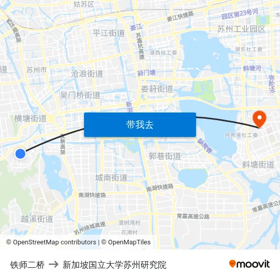 铁师二桥 to 新加坡国立大学苏州研究院 map