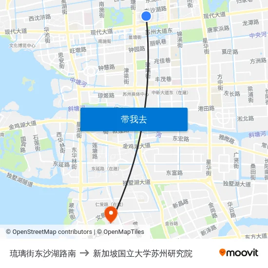 琉璃街东沙湖路南 to 新加坡国立大学苏州研究院 map