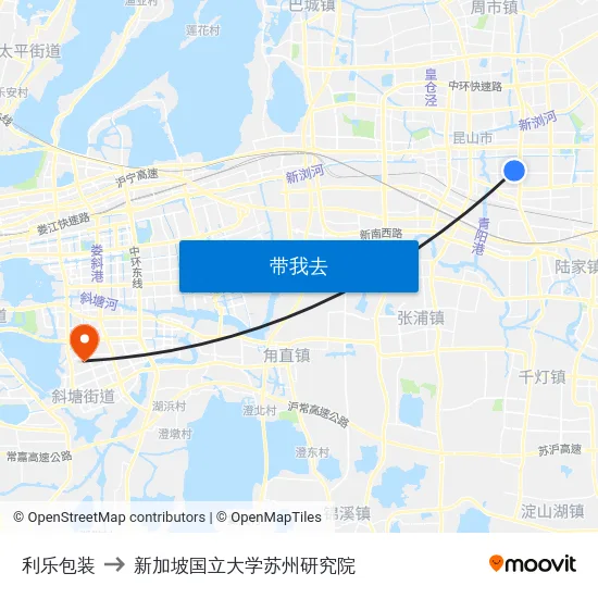 利乐包装 to 新加坡国立大学苏州研究院 map