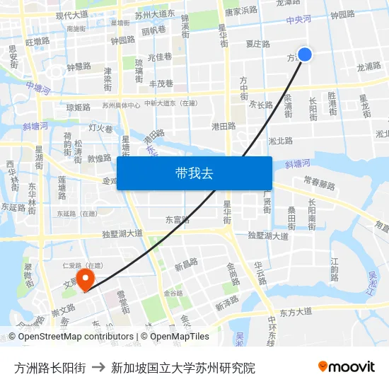 方洲路长阳街 to 新加坡国立大学苏州研究院 map