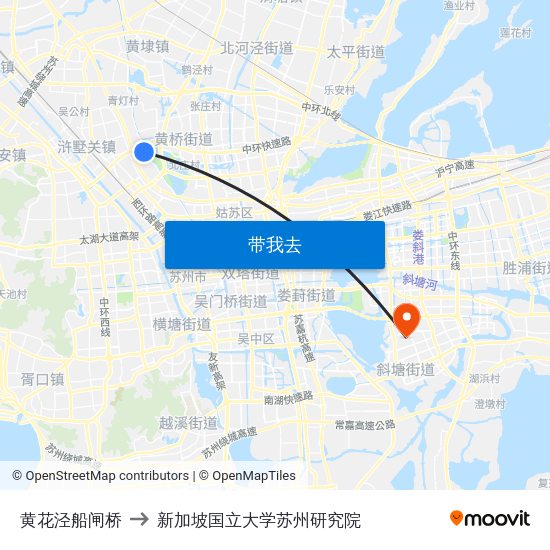 黄花泾船闸桥 to 新加坡国立大学苏州研究院 map