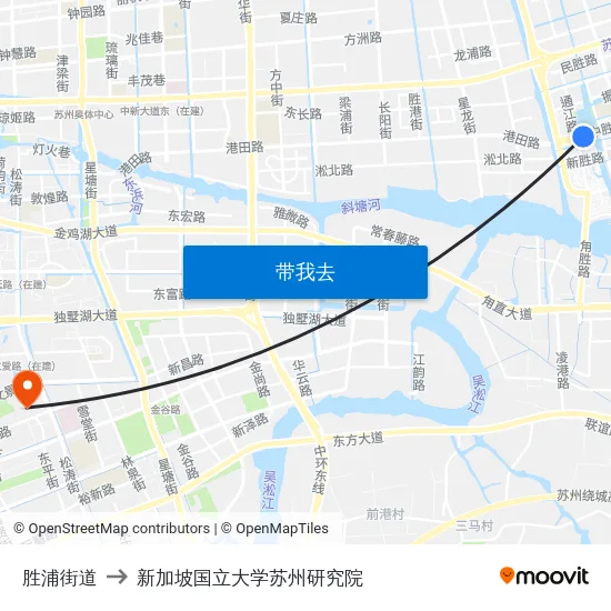 胜浦街道 to 新加坡国立大学苏州研究院 map