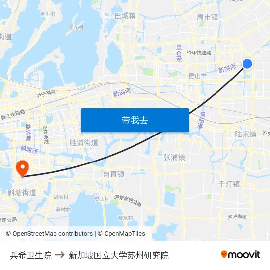 兵希卫生院 to 新加坡国立大学苏州研究院 map