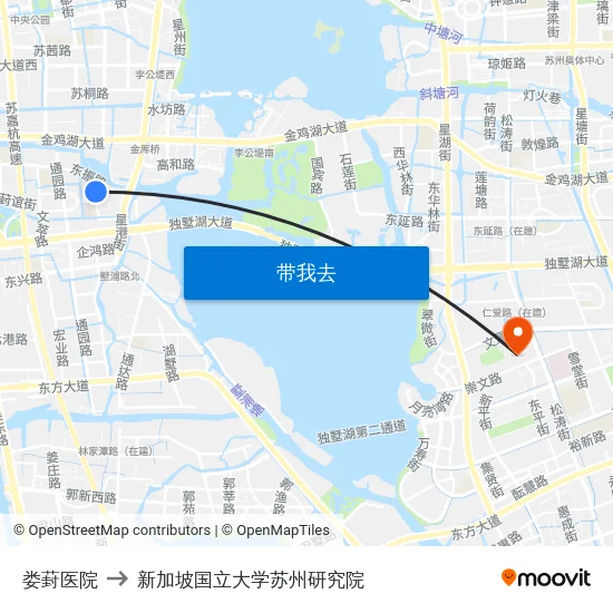 娄葑医院 to 新加坡国立大学苏州研究院 map