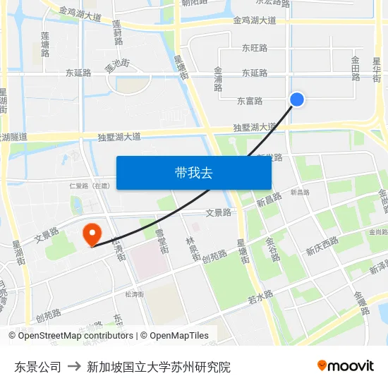 东景公司 to 新加坡国立大学苏州研究院 map