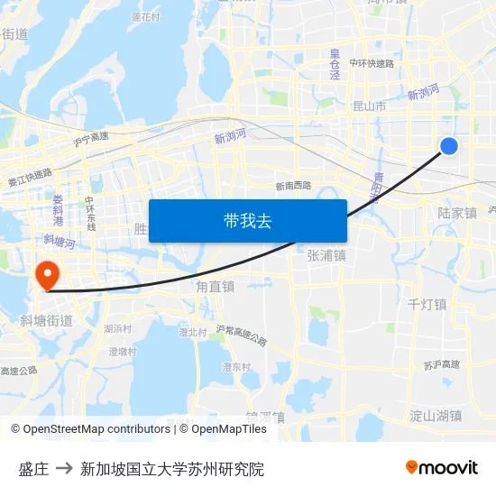 盛庄 to 新加坡国立大学苏州研究院 map