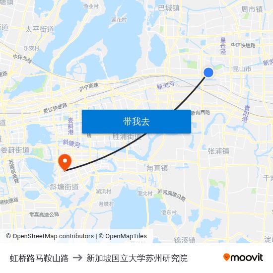虹桥路马鞍山路 to 新加坡国立大学苏州研究院 map
