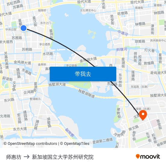 师惠坊 to 新加坡国立大学苏州研究院 map