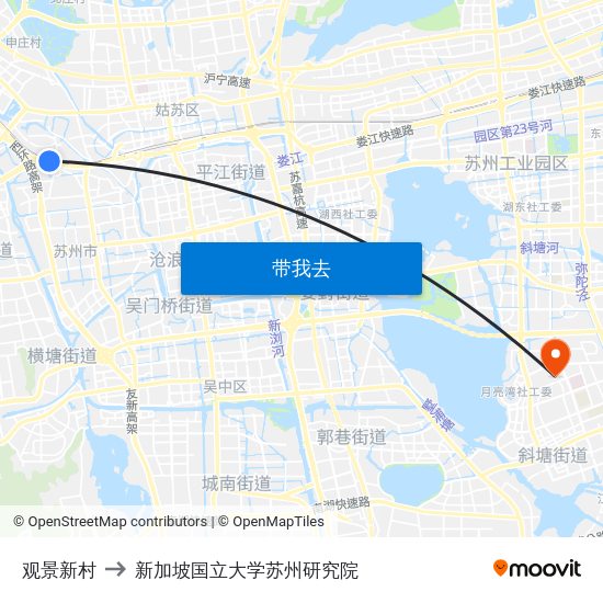 观景新村 to 新加坡国立大学苏州研究院 map