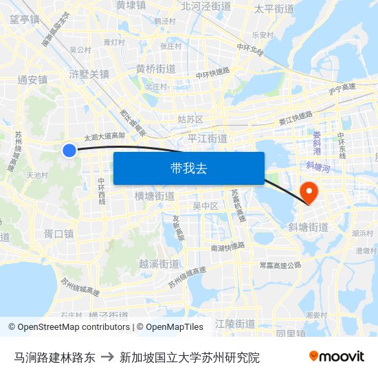 马涧路建林路东 to 新加坡国立大学苏州研究院 map