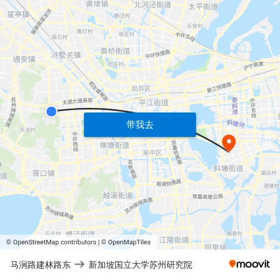 马涧路建林路东 to 新加坡国立大学苏州研究院 map