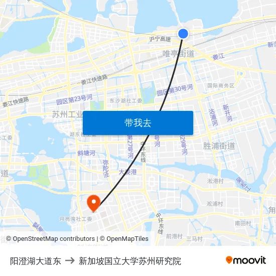阳澄湖大道东 to 新加坡国立大学苏州研究院 map