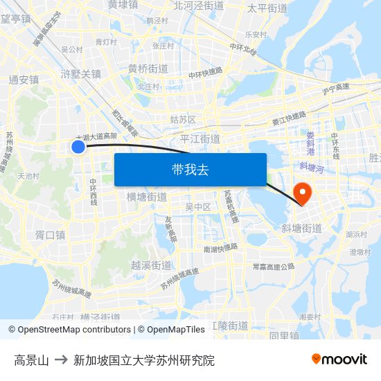 高景山 to 新加坡国立大学苏州研究院 map