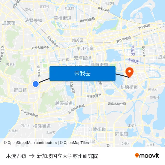 木渎古镇 to 新加坡国立大学苏州研究院 map