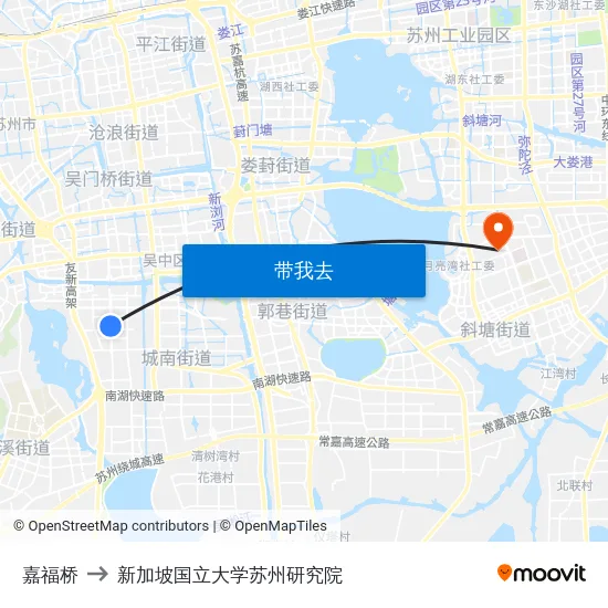 嘉福桥 to 新加坡国立大学苏州研究院 map