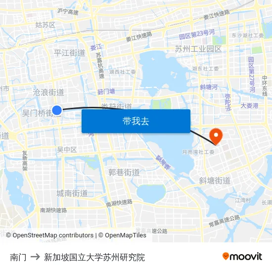 南门 to 新加坡国立大学苏州研究院 map