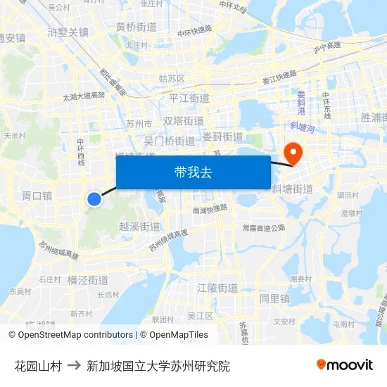 花园山村 to 新加坡国立大学苏州研究院 map