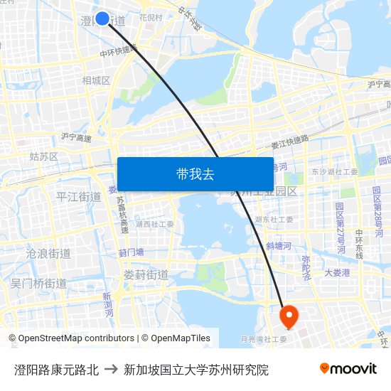 澄阳路康元路北 to 新加坡国立大学苏州研究院 map