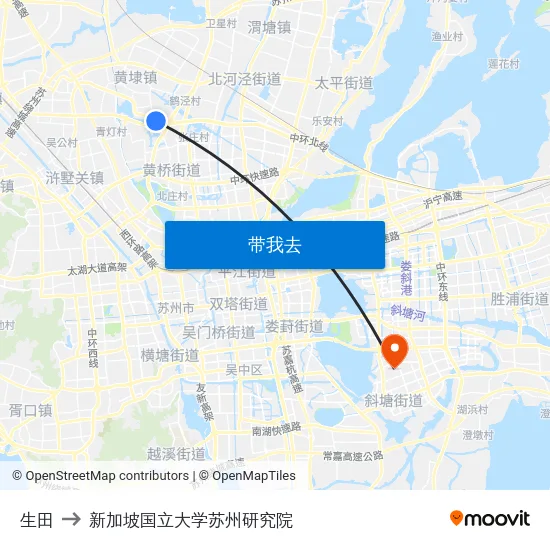 生田 to 新加坡国立大学苏州研究院 map