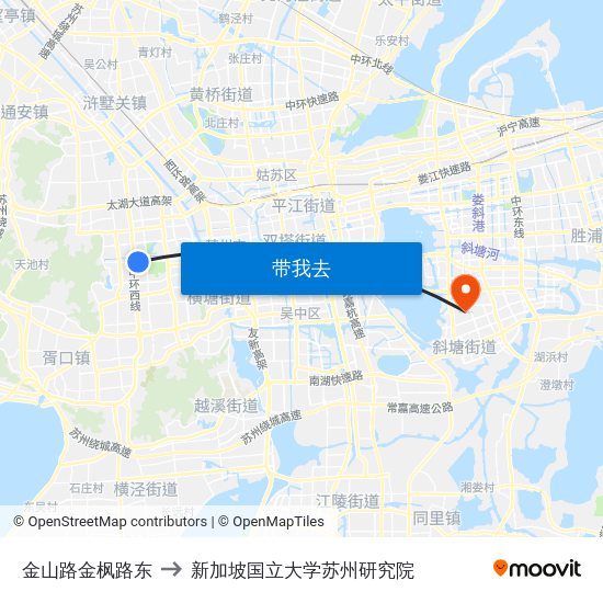金山路金枫路东 to 新加坡国立大学苏州研究院 map