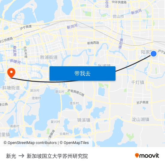 新光 to 新加坡国立大学苏州研究院 map