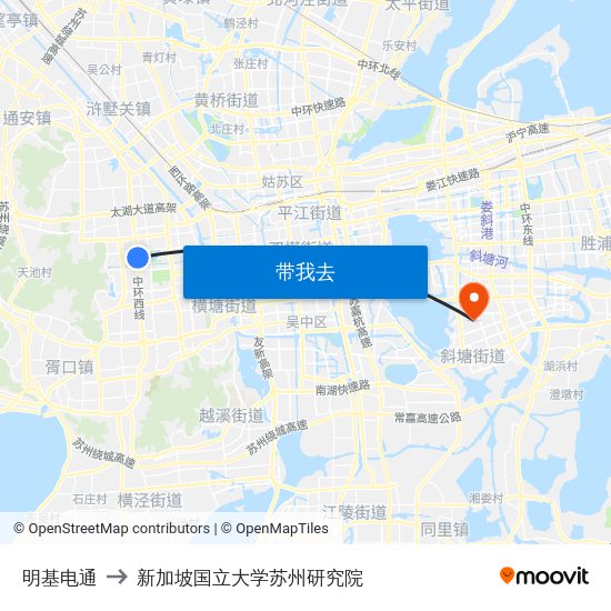 明基电通 to 新加坡国立大学苏州研究院 map