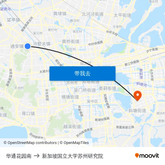 华通花园南 to 新加坡国立大学苏州研究院 map