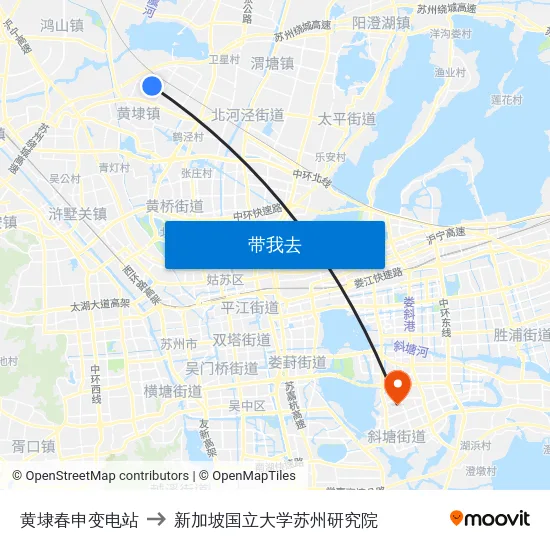 黄埭春申变电站 to 新加坡国立大学苏州研究院 map