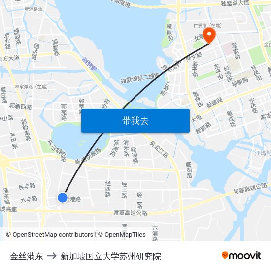 金丝港东 to 新加坡国立大学苏州研究院 map