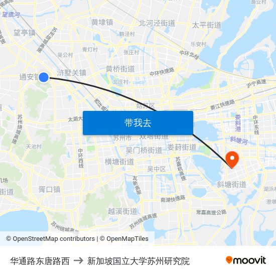华通路东唐路西 to 新加坡国立大学苏州研究院 map