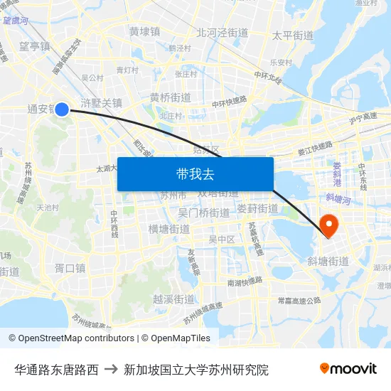 华通路东唐路西 to 新加坡国立大学苏州研究院 map