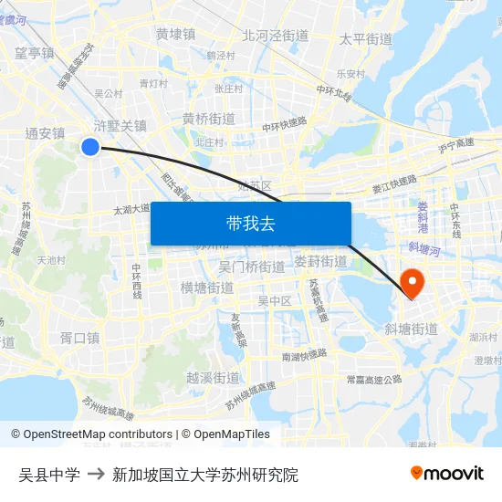 吴县中学 to 新加坡国立大学苏州研究院 map