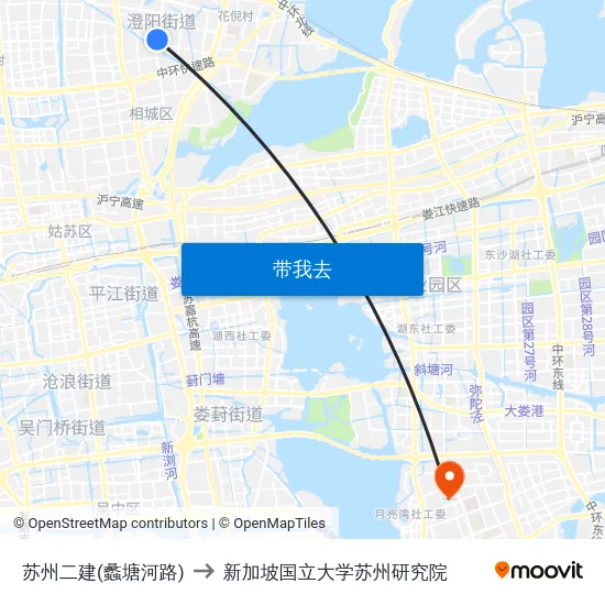 苏州二建(蠡塘河路) to 新加坡国立大学苏州研究院 map