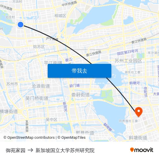 御苑家园 to 新加坡国立大学苏州研究院 map