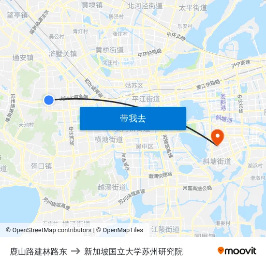 鹿山路建林路东 to 新加坡国立大学苏州研究院 map