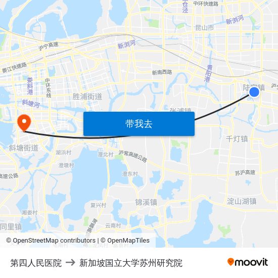 第四人民医院 to 新加坡国立大学苏州研究院 map