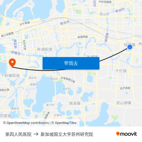 第四人民医院 to 新加坡国立大学苏州研究院 map